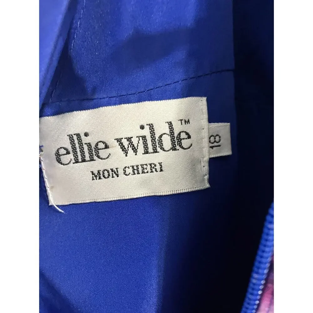 Ellie Wilde Mon Cheri EW118006 Blue V-neck A-line Floral Gown Prom 16/18* Read
